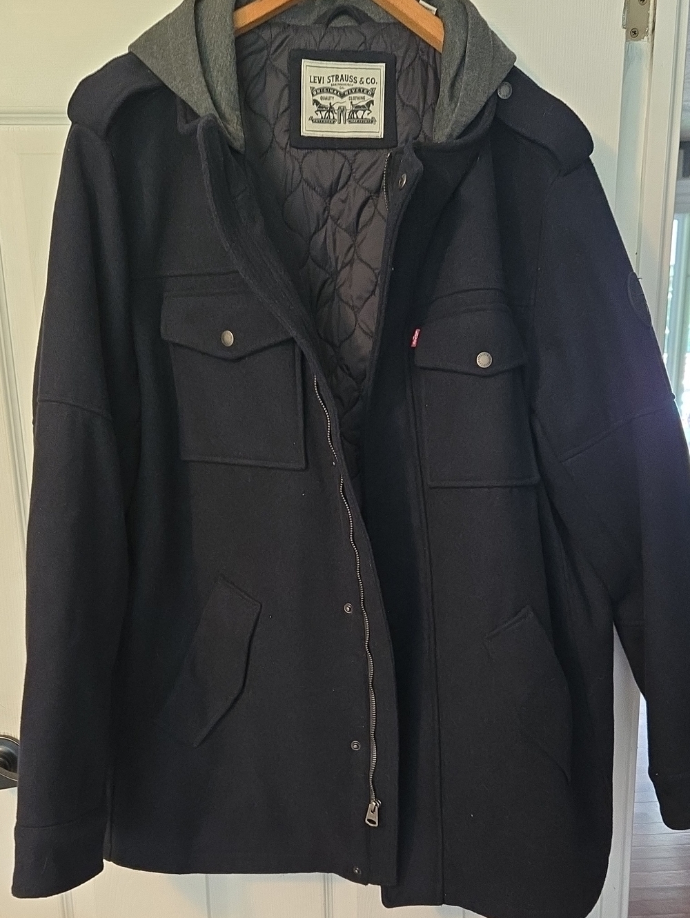 Levi's Men's Navy Hooded Pea Coat